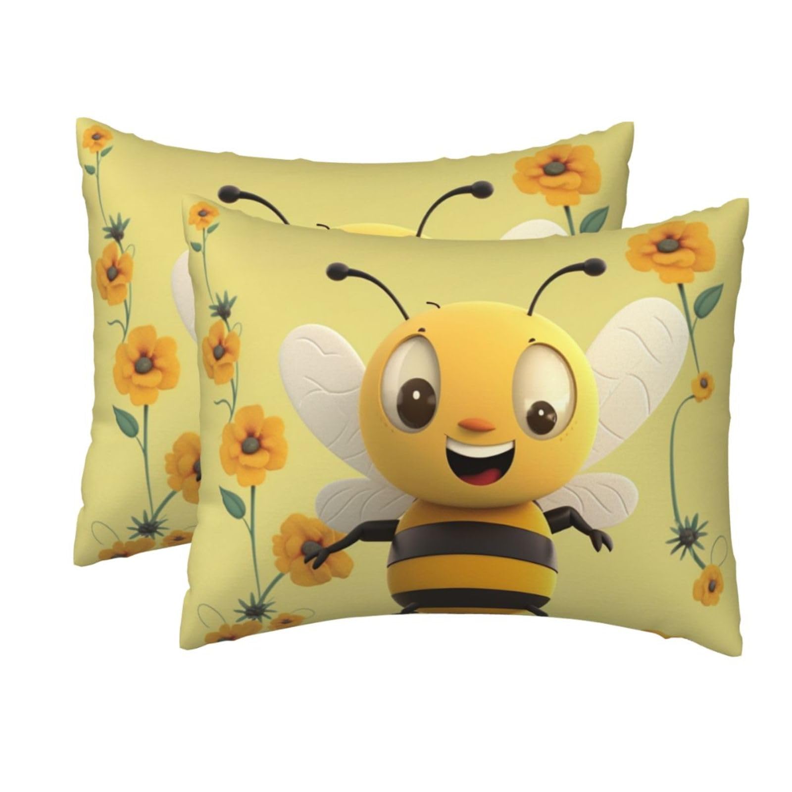2 Pack Standard Size Pillow Cases for Hair and Skin Soft Breathable Pillow Case Covers with Hidden Zipper Happy bee Pillowcase 20x26 Inches Pillow Cover for Sleeping Gift