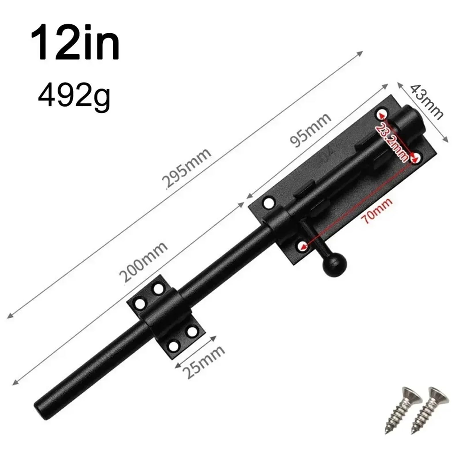 Pestillo De Seguridad Para Puerta Pestillo de perno for puerta y ventana, pestillo alta resistencia, hebilla cerradura deslizante, negro acero inoxidable 304, ferretería for el hogar(12in)