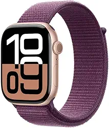Apple Watch Series 10 GPS • Caixa ouro rosa de alumínio – 46 mm • Pulseira loop esportiva ameixa