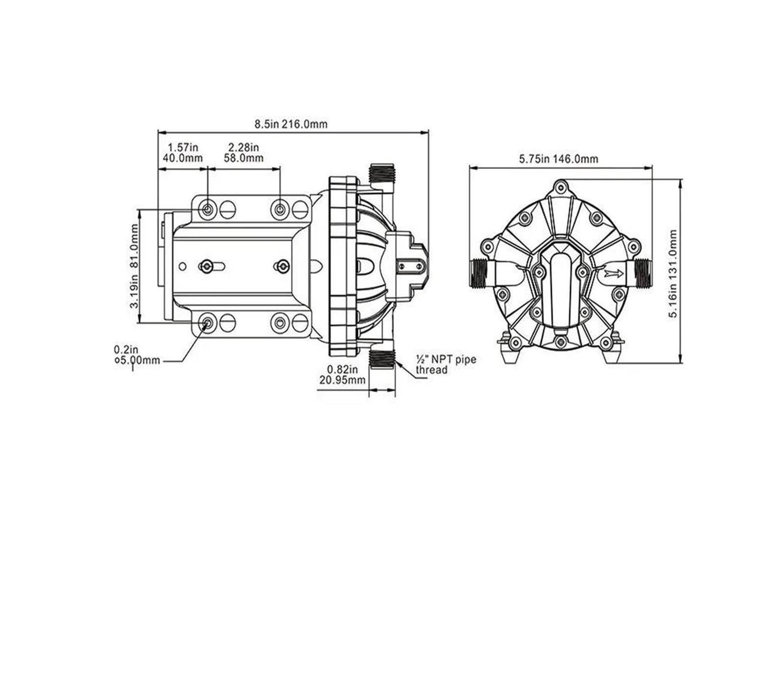 24V 5.0GPM 60PSI Membranpumpe Marine