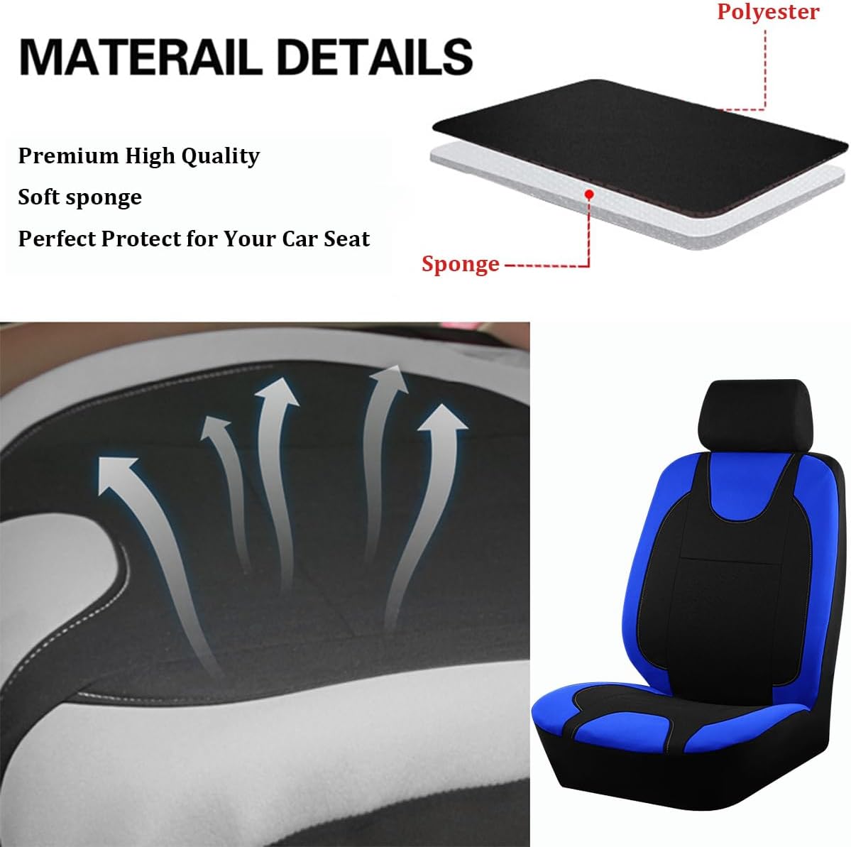 Bittwee 9PCS Car Seat Covers Full Set, Polyester Washable Vehicle 5-Seats Protectors with Headrest Cover, Comfortable Automobile Seat Interior Protection, Universal for Sedan Truck SUV (Blue)