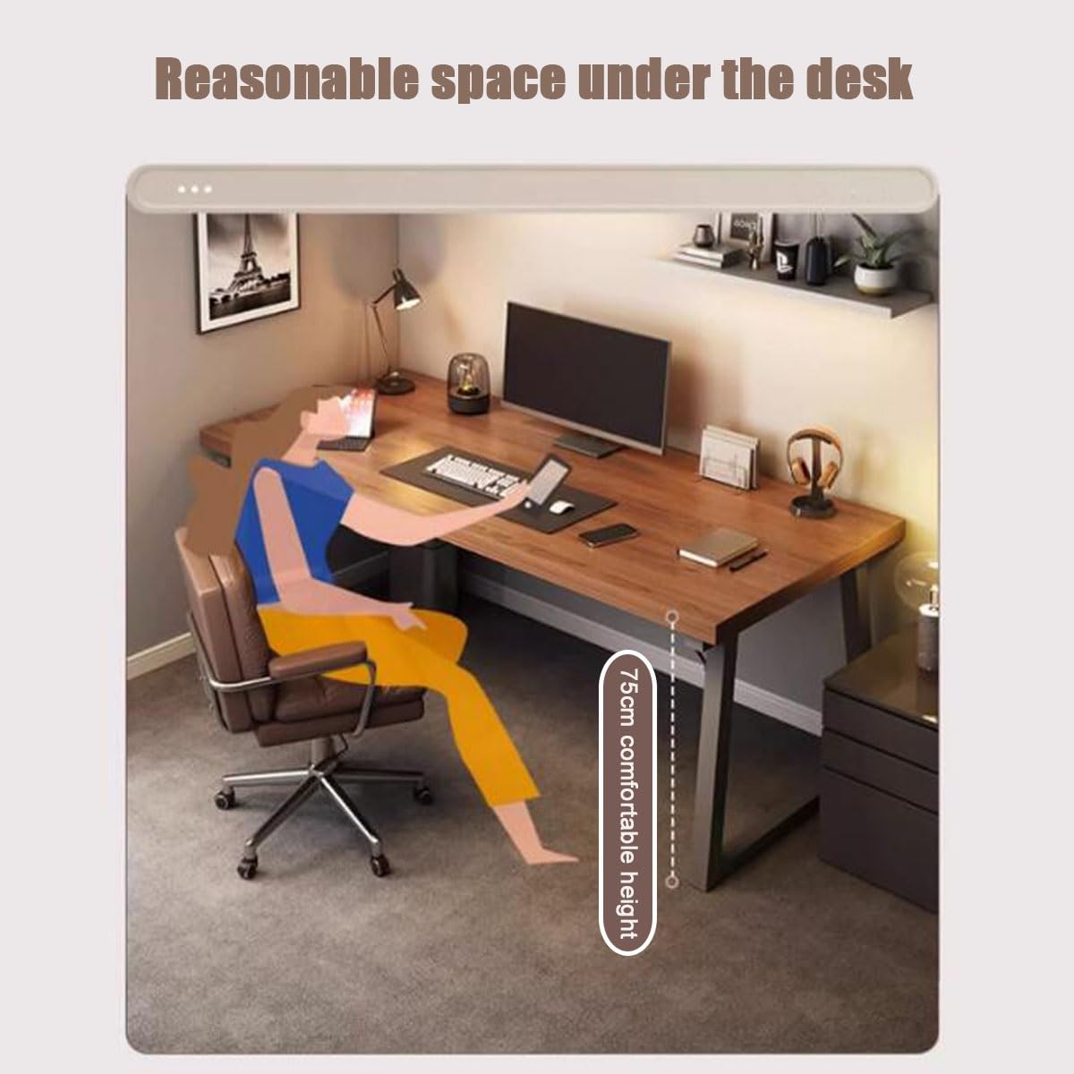 Biurko komputerowe z litego drewna, stolik na laptopa z metalowymi nogami trapezowymi, biurko do nauki pisania, biurko do nauki, biurko do gier komputerowych do nauki pracy w grach (Size : 140cm)