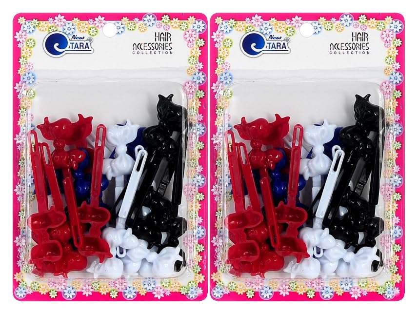 Classics Self Hinge Hair Barrettes for Girls Plastic Hair Barrettes for Baby bow Girl Barrettes 80s 90s Bow Cartoon Design Hair Pins for Baby Girls Toddlers total 40 count (RED BLACK WHITE) image 5