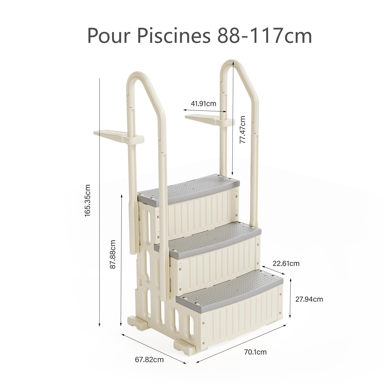 BONNLO Échelle de Piscine Antidérapante PE, Escalier de Piscine, Adaptée aux Piscines Hors Sol et Creusées Intérieur Extérieur, Blanc Cassé (Blanc + Pédale Grise, 3)
