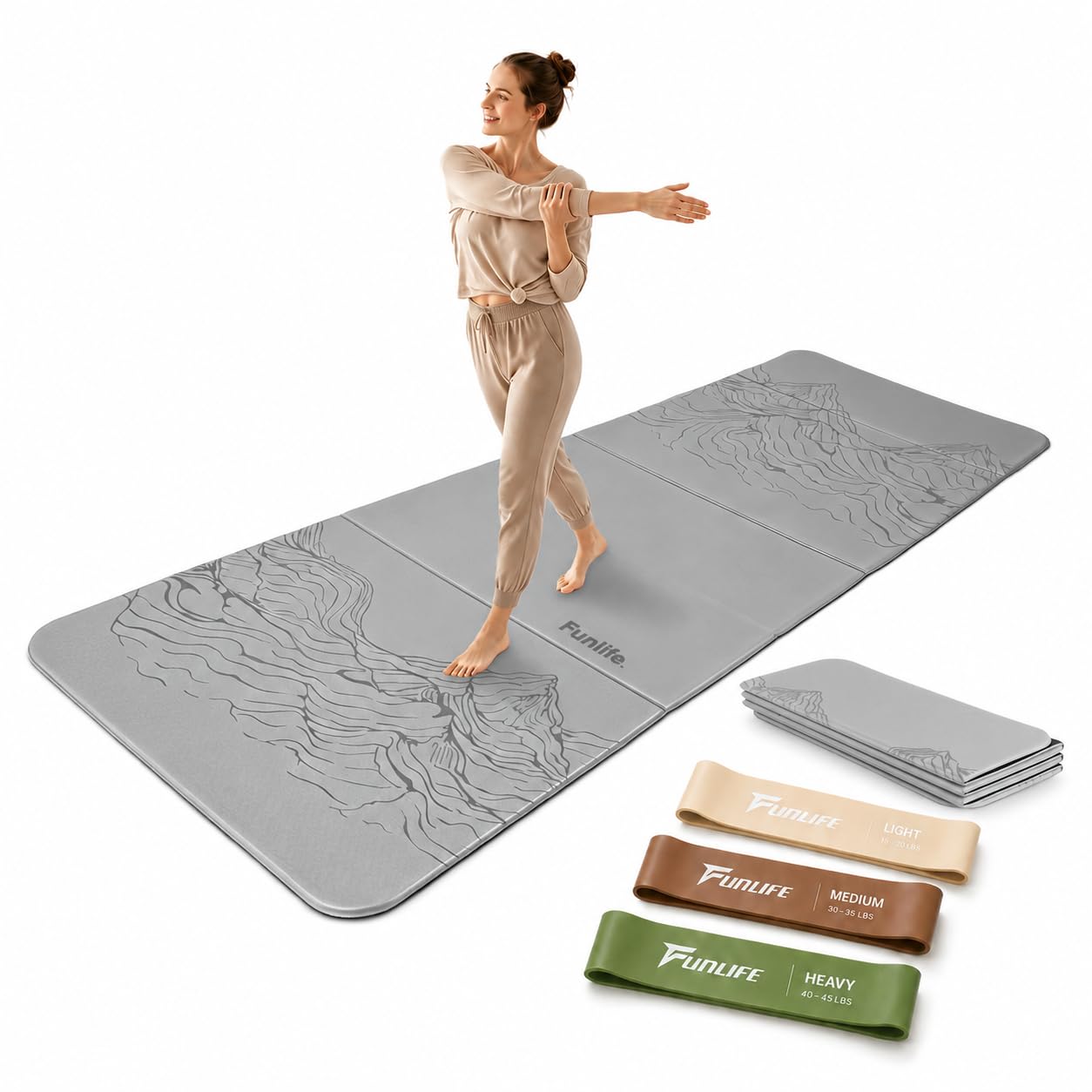 FunLife Mata do jogi XXL 190 × 66 cm – 10 mm składana mata do fitnessu | Bardzo gruba i antypoślizgowa. Idealny do jogi, pilatesu, gimnastyki oraz treningu w domu, w studiu lub na świeżym powietrzu.