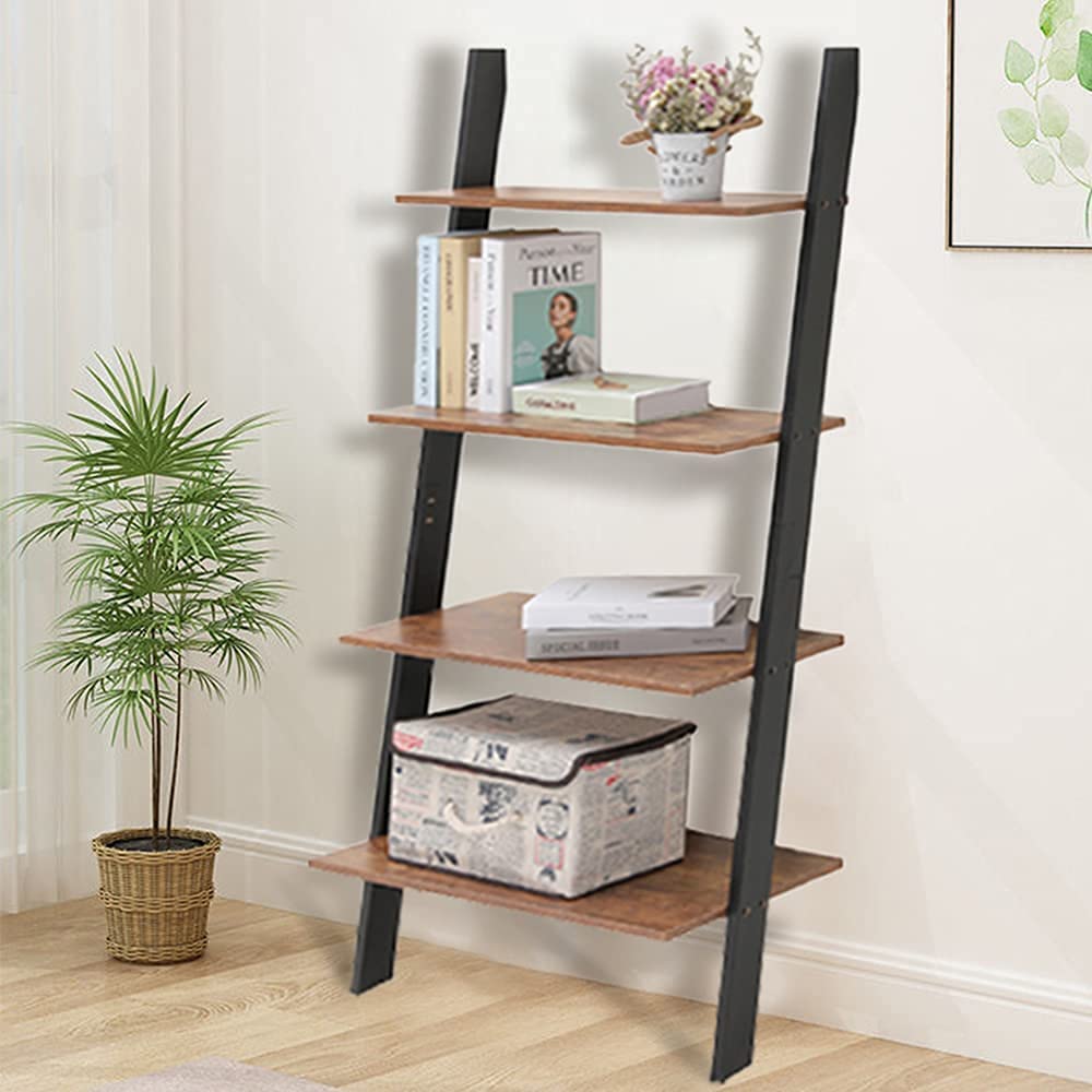 IWELL Ladder Shelf, 4Tier Leaning Shelf, Leaning Bookshelf for Living