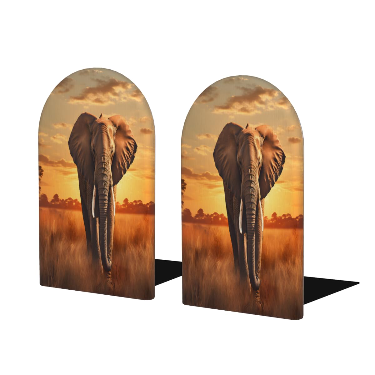 (2 PCS/1 Pairs) Wood Bookends Elephant Animal Grassland Decorative Wood Bookends for Shelves Kids Room Desk Home Office Book Stoppers for Holiding Books 5x3 Inch