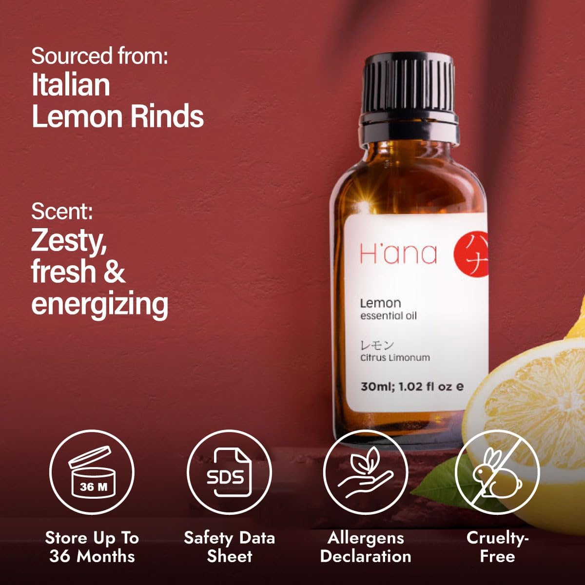 H'ana Lemon Essential Oil - 1.02 Fl Oz - for Hair, Skin, Diffuser, Aromatherapy, DIY Candle & Soap Making - Image 6