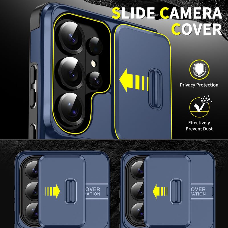 Image of LuxuryKase Shockproof Rugged Case for Samsung Galaxy S26 Ultra | Slide Camera Cover | 360 Rotating Ring Kickstand | Military-Grade Protection - Navy Blue