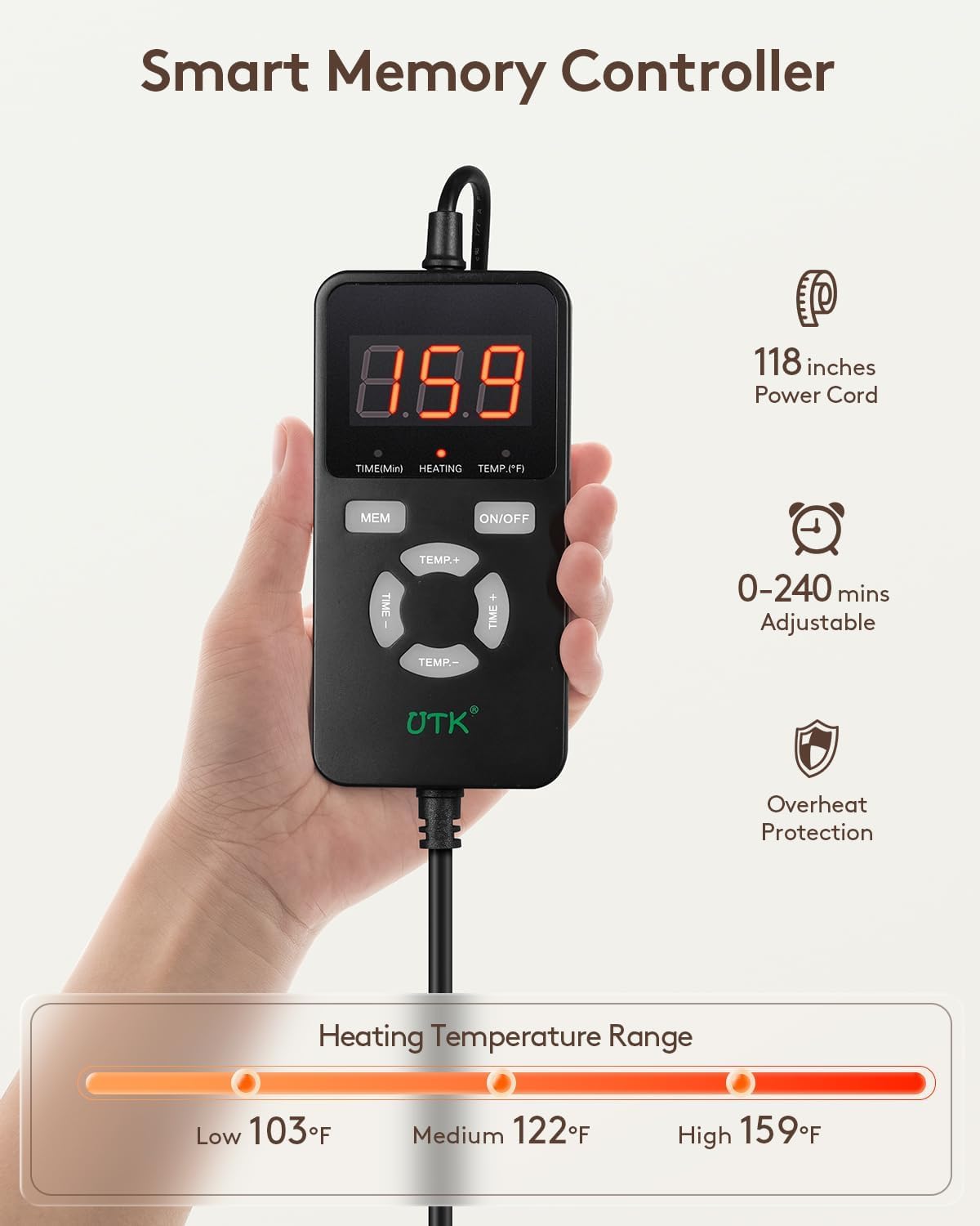 UTK Almohadilla térmica infrarroja lejana para aliviar el dolor de cuello, hombros y espalda, tamaño grande para máxima cobertura y comodidad, producto perfecto para aliviar el dolor de espalda, súper