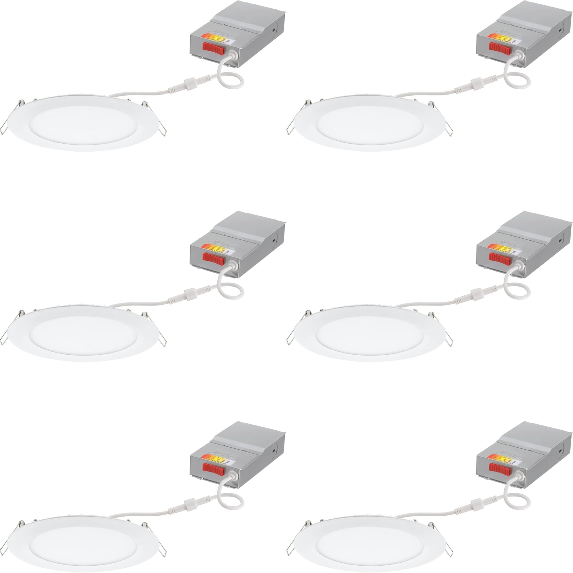 LED Recessed Lights 6 Inch Round Wafer Downlight, 5-in-1 Switchable White Color Temperature, 120 Volts, 6-Inch Ultra-Thin Flat Trim, Matte White, 6-Pack (WF6 SWW5 90CRI CP6 MW M2)