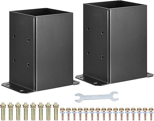 uxcell Base de poste de 4 x 4 pulgadas, 3 piezas, tamaño interior de 3.6 x 3.6 pulgadas, soportes de poste recubiertos de polvo negro con tornillos