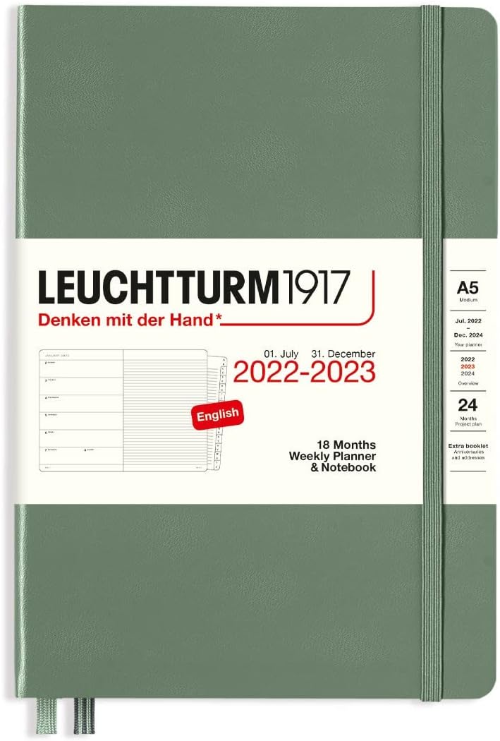 LEUCHTTURM1917-18-month Medium A5 Hardcover Weekly Planner and Notebook, Jul. 2022 - Dec. 2023, English (Lilac)