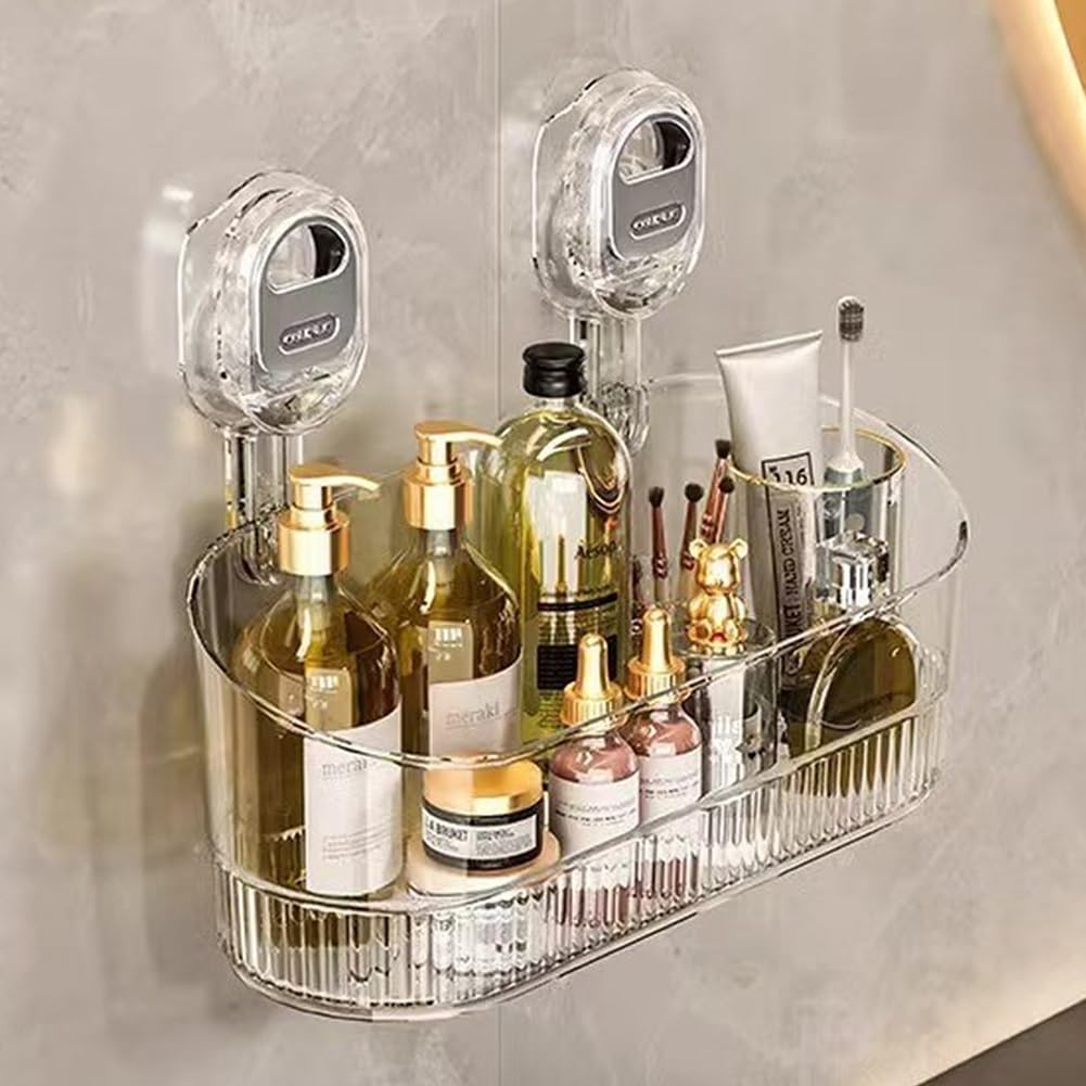 No-Drill Bathroom Suction Storage Box Bathroom Drain Rack Large Capacity Strong Load-Bearing Organizers and Storage Shower Caddy Suction