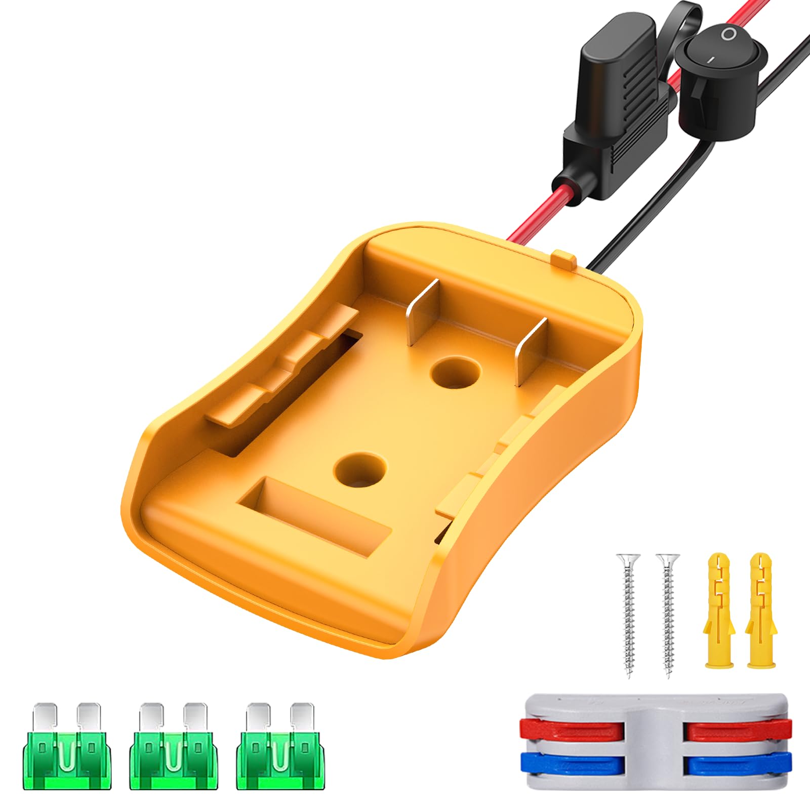 1 Pack for Power Wheel Adapter Compatible with Dewalt 20V Battery, Converter Kit with Fuse & Switch & Wire Terminals & 12 AWG Wire for DIY RC Car Toys Robotics