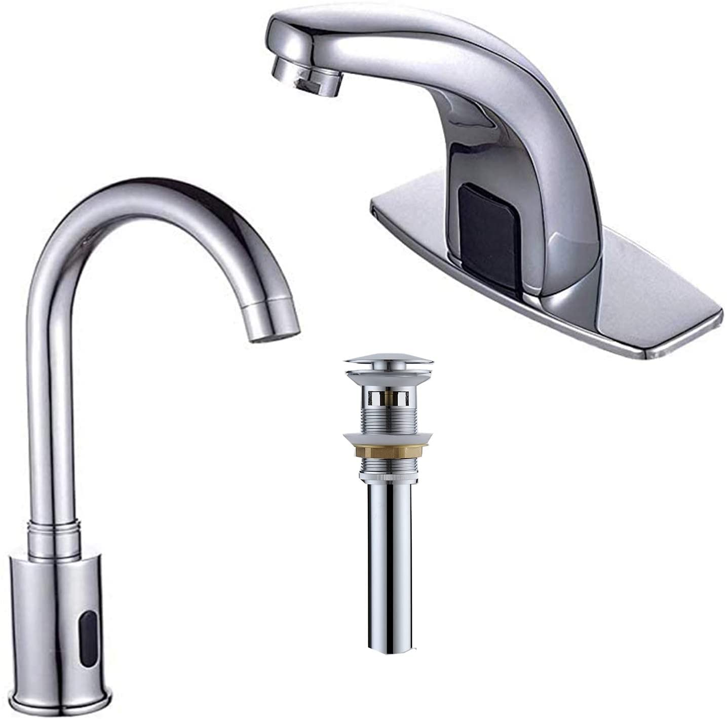 Nfusrxmbk Touchless Temperature Automatic Sensor Bathroom Faucet Deck Mount Solid Brass Motion Activated And Touchless Kitchen Sink Faucet Matching Pop Up Drain With Overflow