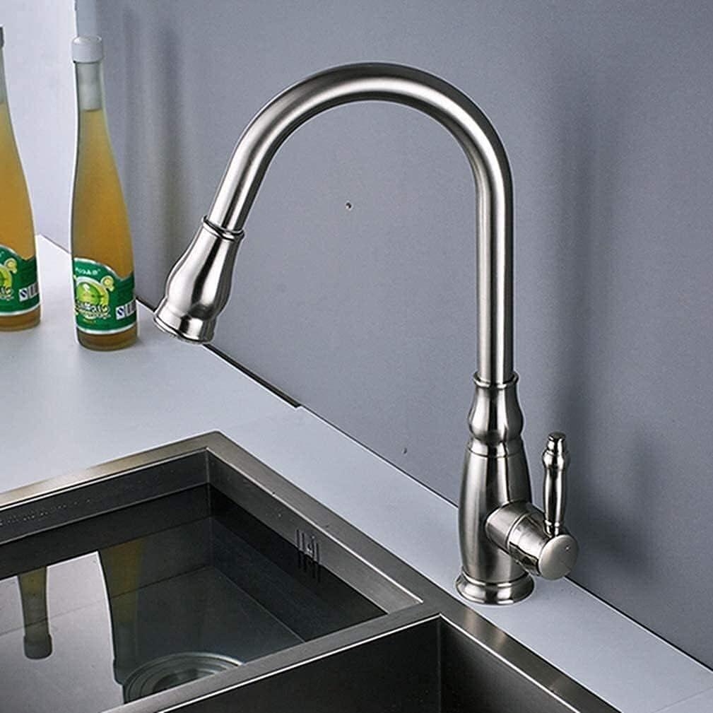Faucets,Solid Brass Kitchen Faucet Pull Out Spray Head Kitchen Tap Single Handle Cold Hot Water Mixer Tap Spout Sprayer Swivel 360 Degree Water Mixer/Brushed Nickel (Brushed Nickel)