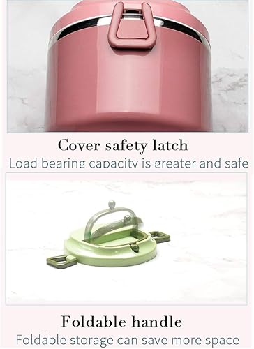 Miniatura 8 de SANQIAHOME Lonchera apilable de acero inoxidable de 4 niveles sellada (rosa, 4 capas) con cuchara y tenedor