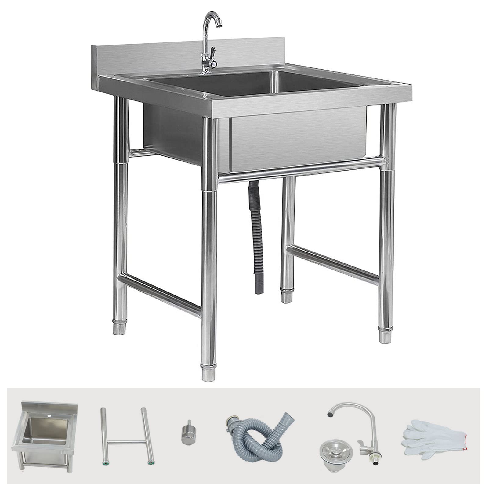 ZQFHSX 304 Stainless Steel Utility Sink Commercial 1-Compartment Grade Laundry Tub Culinary for Outdoor Indoor, Garage, Restaurant, Kitchen, Laundry/Utility Room