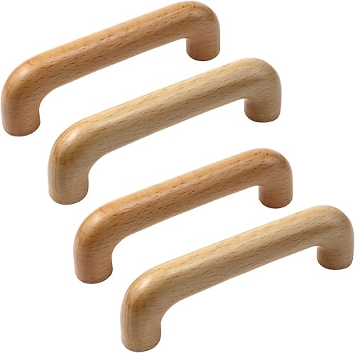 4 tiradores de madera con revestimiento transparente de madera en forma de puente para armarios de cocina, muebles, aparador, armario, cajón, pomos
