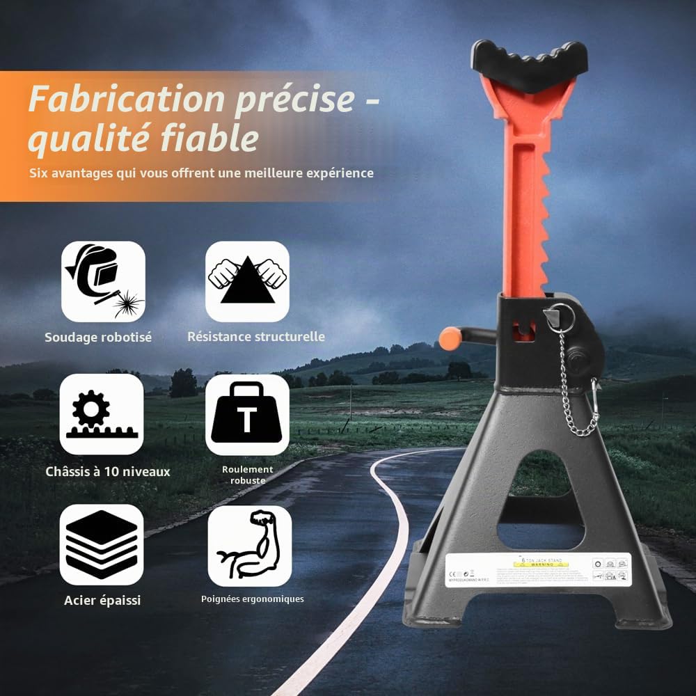 Melko Sous-châssis 6000KG INCL. goupille de sécurité et 2X cale en caoutchouc pour voiture, capacité de levage 6 T, en fonte, supports pour véhicules automobiles, réglables en 9 positions, hauteur 28