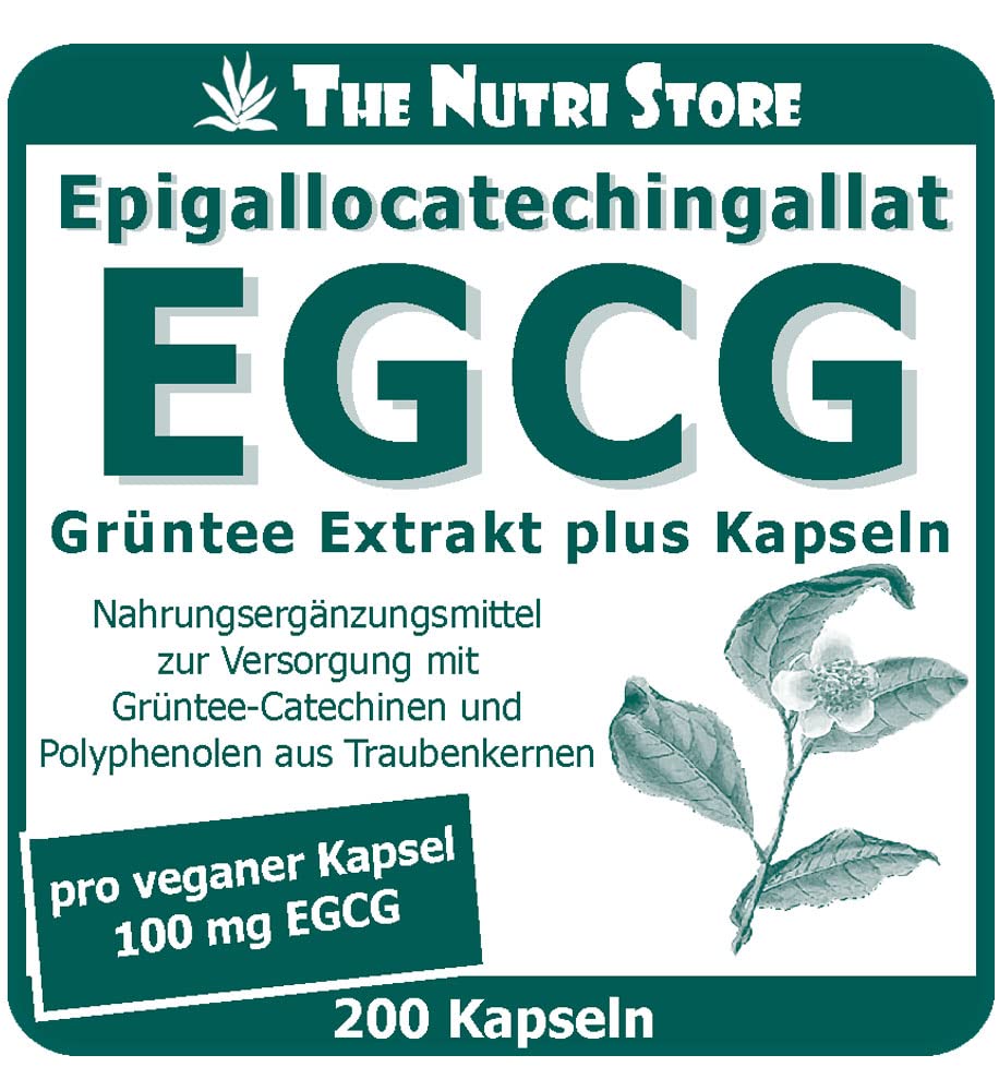 EGCG 100 mg Grüntee Extrakt plus vegane Kapsel 200 Stk. zur Versorgung mit Grüntee-Catechinen und Polyphenolen aus Traubenkernen