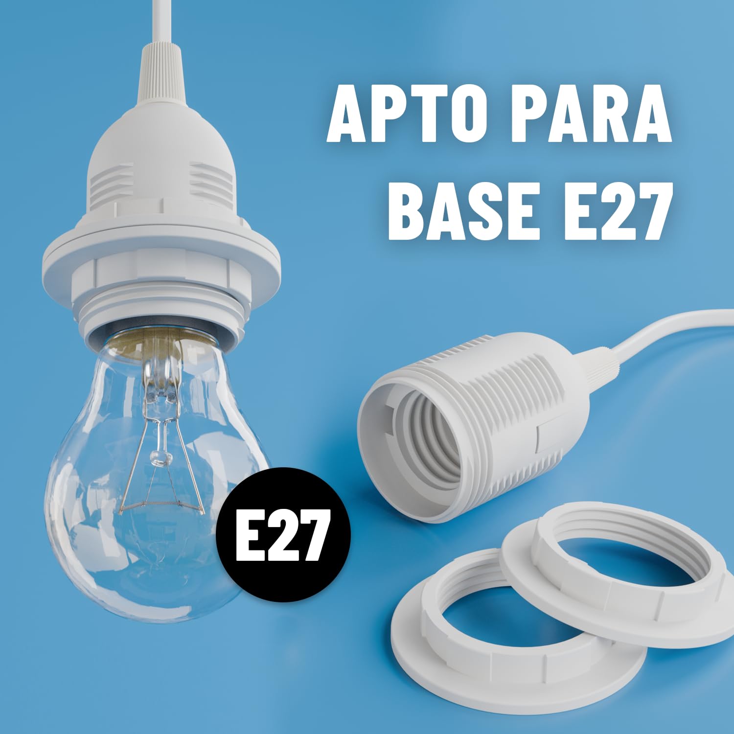 Greate. Casquillo 2x E27 Con Interruptor y Cable Blanco 5 Metros - Lámparas de Techo Cable Largo Con Enchufe Máximo 60W 250V - Portalámparas