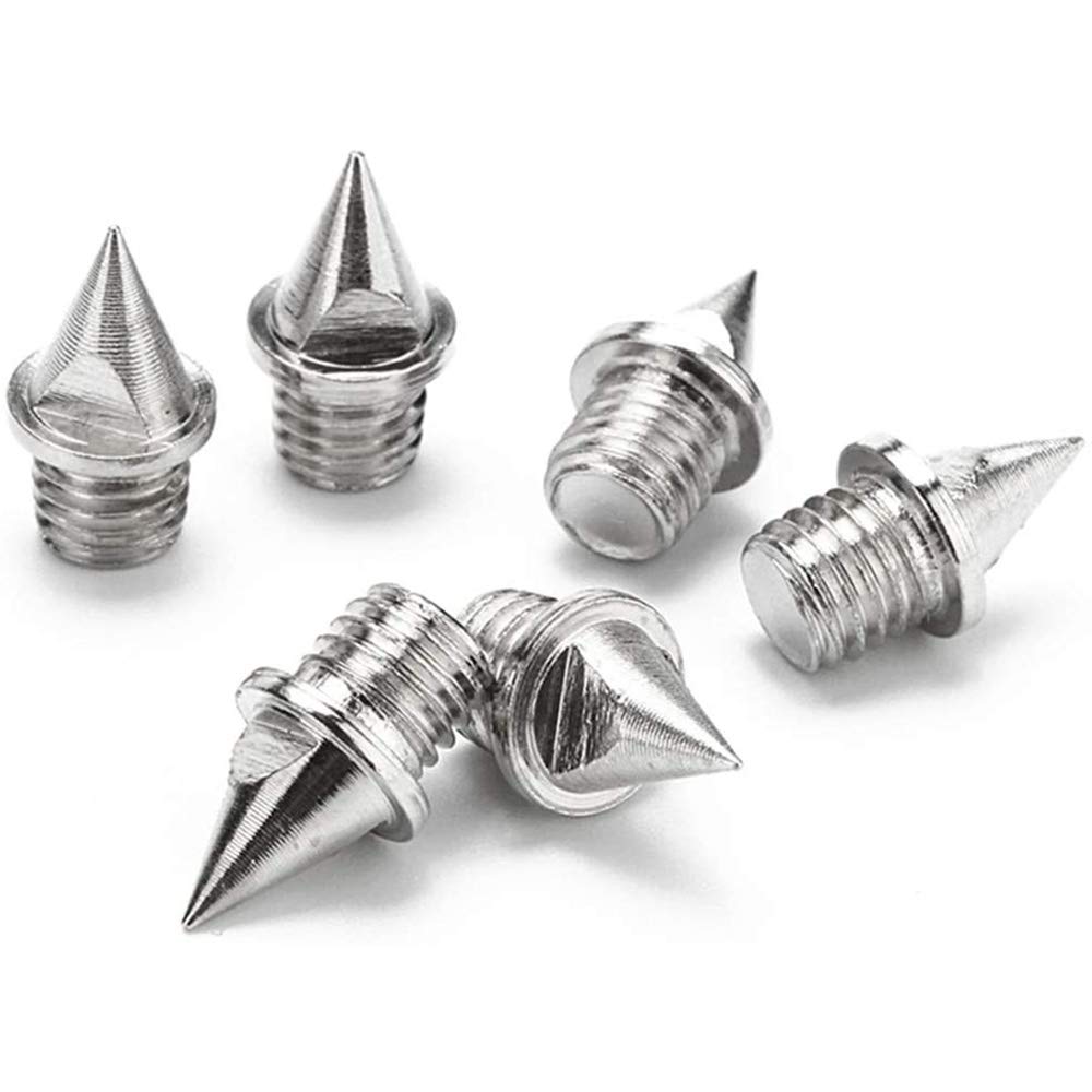 POFET 50 puntas de acero inoxidable con llave de espiga, 0,25 pulgadas de longitud pista y espigas de fondo para zapatos de repuesto para deportes Sprint, color plateado