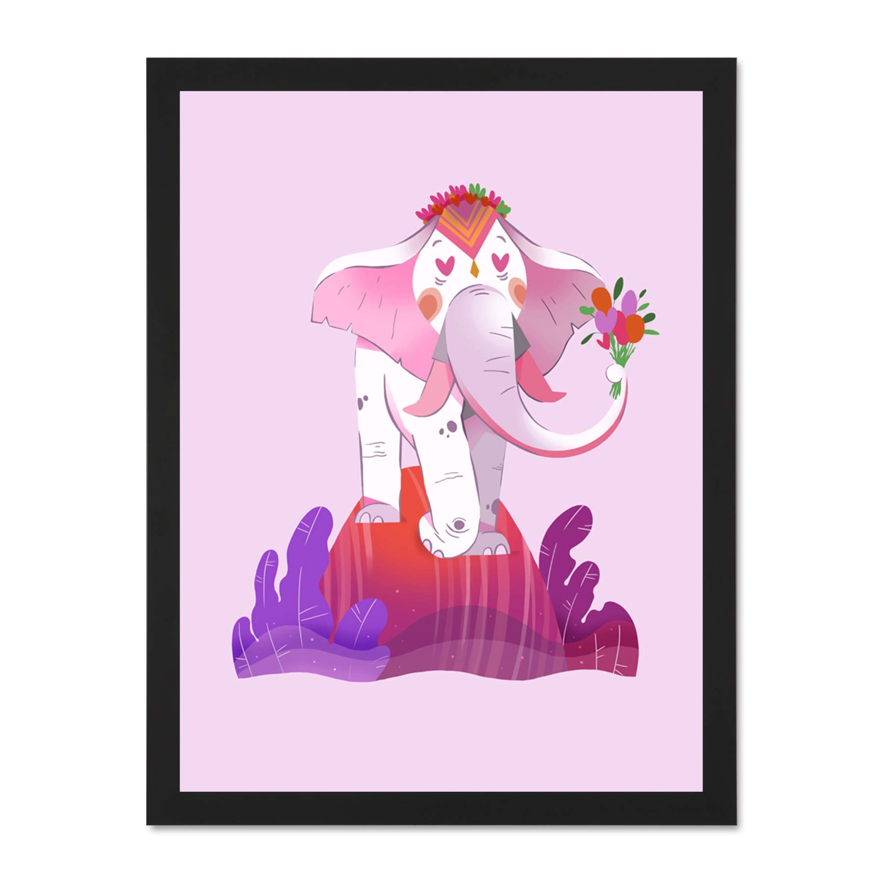 Wee Blue Coo Elephant Flowers Wall Large Framed Art Print Poster Wall Decor 18x24 inch