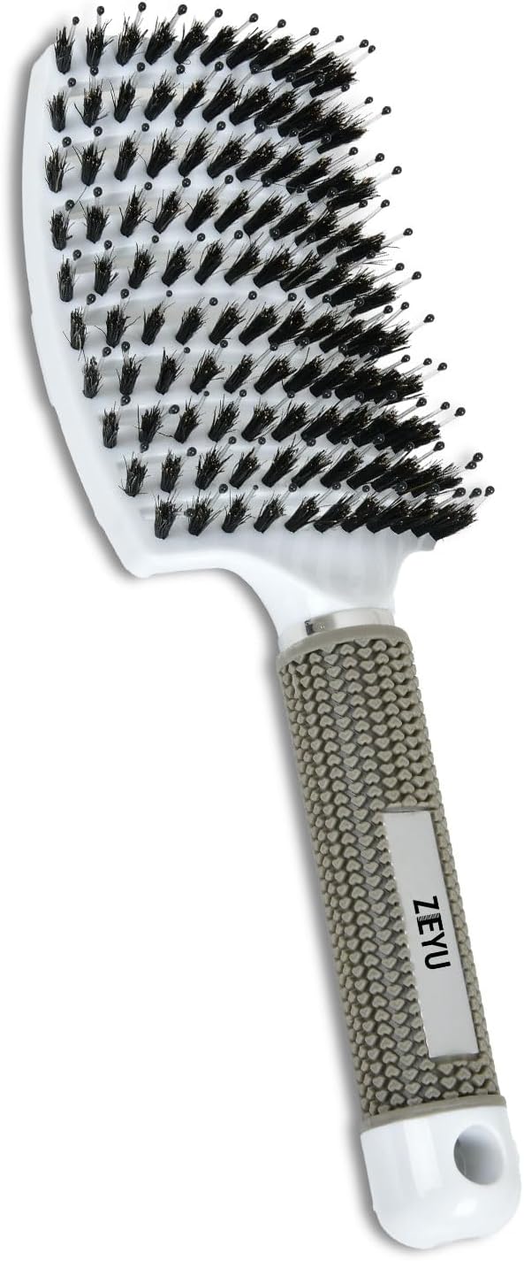 Hair Brush Comb for Men & Women | Detangling Brush for Curly, Wavy & Straight Hair | Flexible Soft Nylon Bristles for Frizz Control | Lightweight Durable Hair Brush (White)