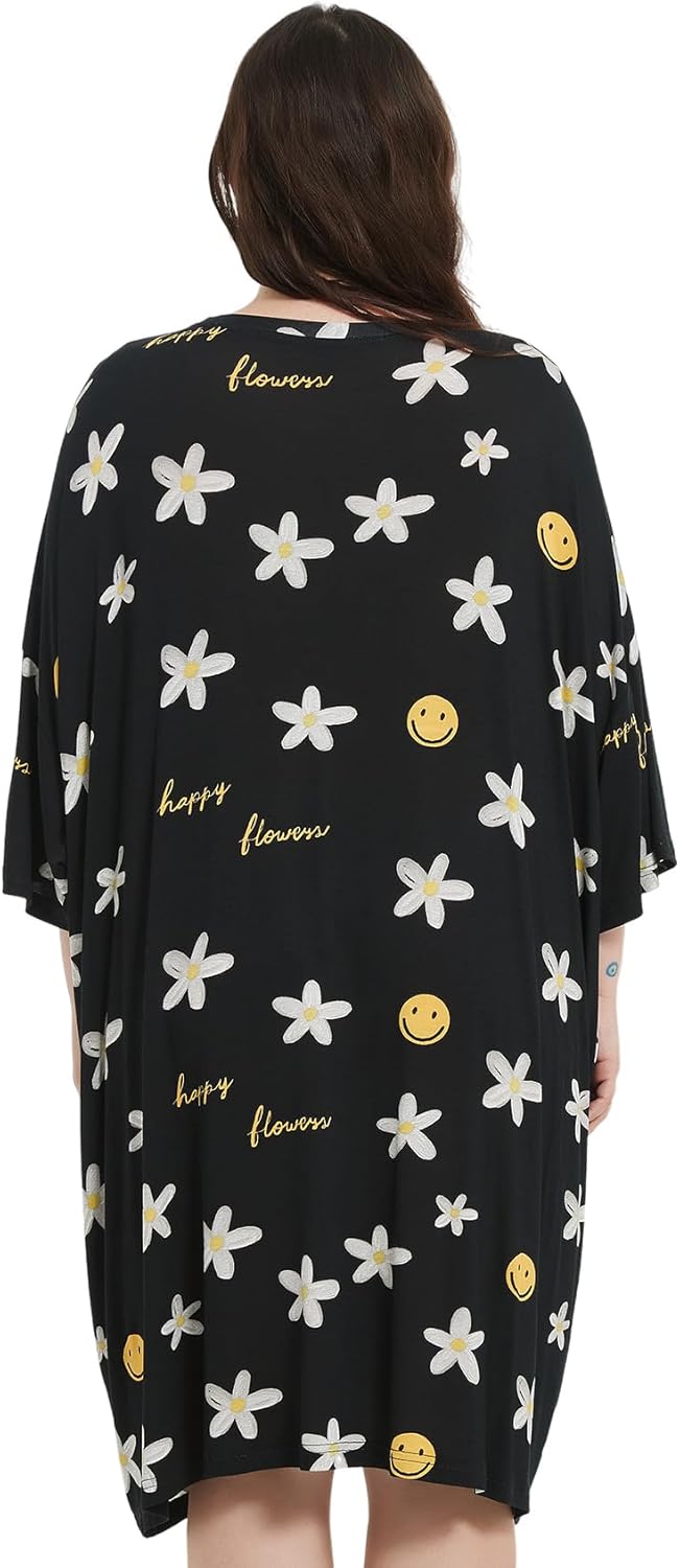KFUBUO Plus Size Nightgowns for Women Oversized Sleep Tshirts Dress Short Sleeves Sleepwear With Pocket Fit S-5XL - Image 2