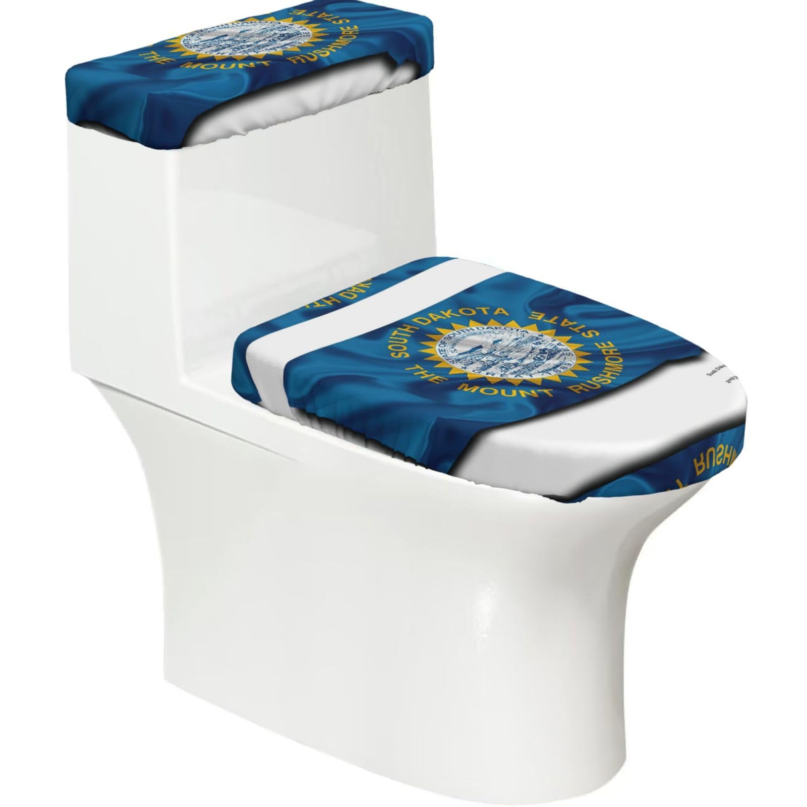 South Dakota Flag Map Print Toilet Lid Cover And Tank Lid Cover For Bathroom With Elastic Bottom, Bathroom Decoration