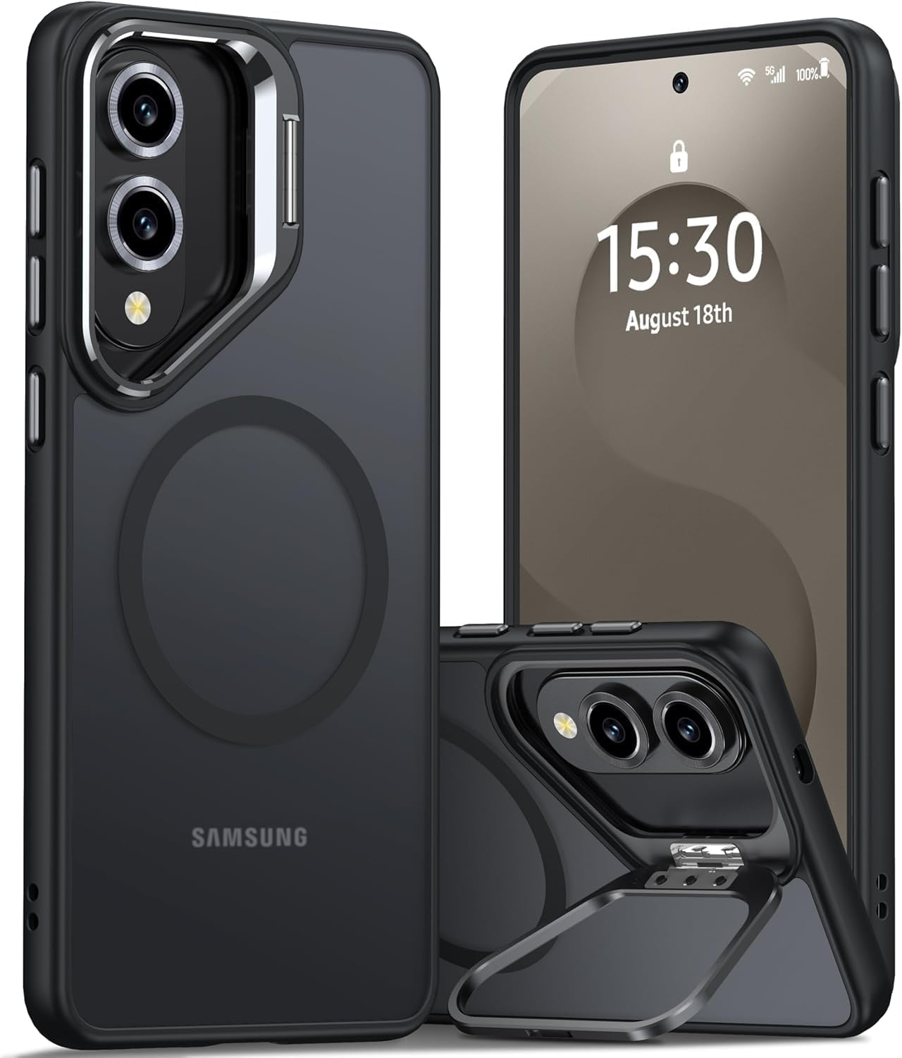 DIZORO Polycarbonate Samsung Galaxy S25 FE Case Compatible with Mag Safe & Wireless Charging,with Camera Stand,Military Grade Drop Tested,Translucent Hard Back Soft Edge Back Cover (Black) — Amazon image 9