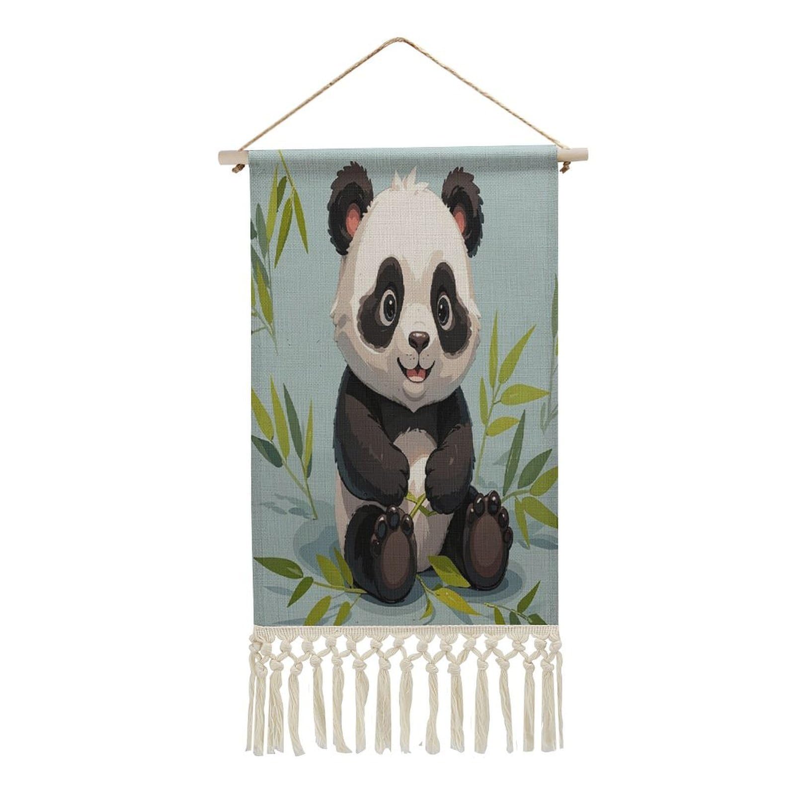 FekiLoot Panda Wall Art Print Decor Art Tapestry with Tassel Cotton Linen Hanging Poster Vintage Aesthetic Wall Art Poster Rustic Wall Art Decor for Home Bedroom Living Room Office