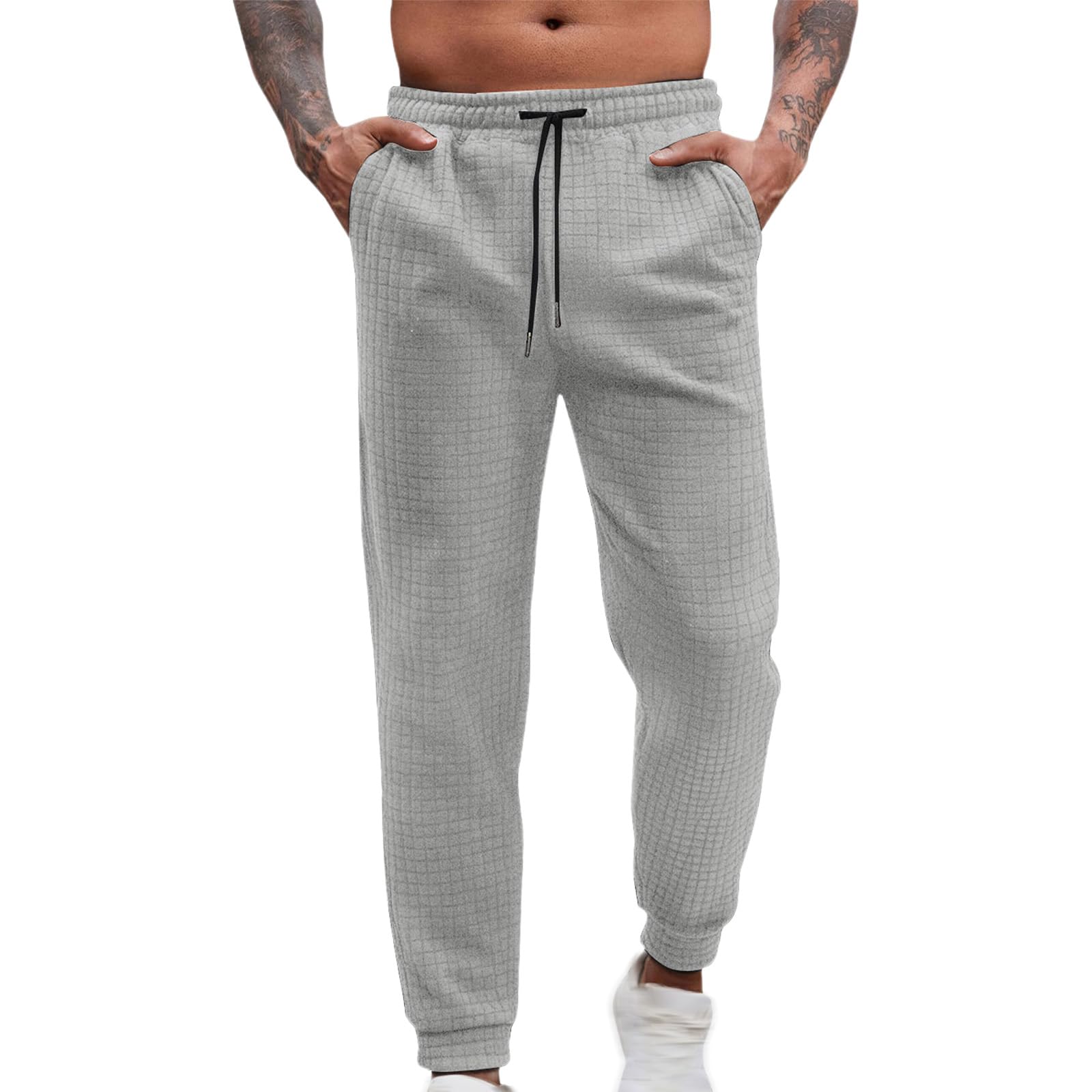 Waffle Pants Men Casual Waffle Knit Yoga Pants Loose Lightweight Sweatpants Straight Leg Close Bottom Lounge Trousers