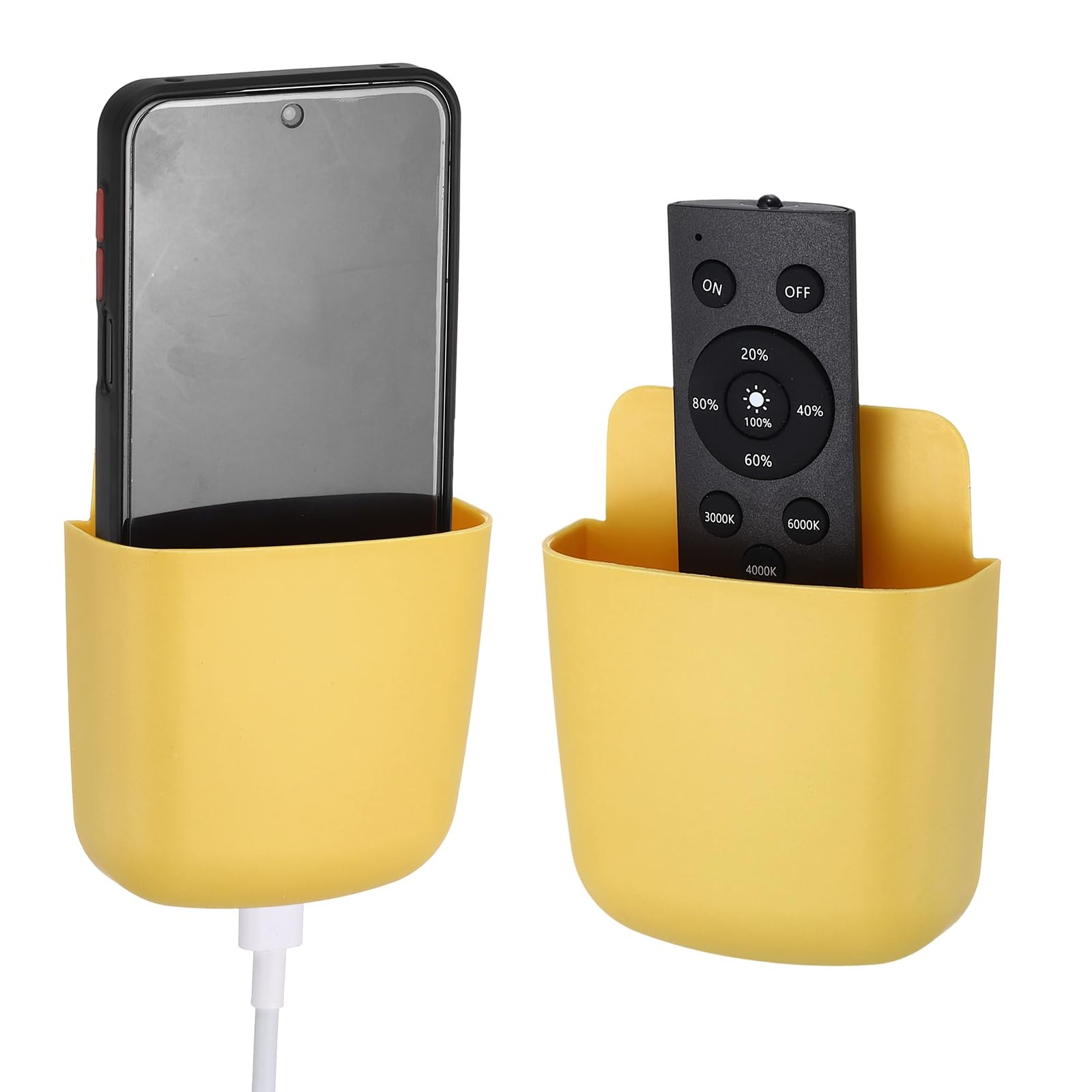 PATIKIL 2Pcs Remote Control Holder Wall Mount, Self-Adhesive TV Air Conditioner Control Holder Phone Charging Organizer for Home Office Bedroom Supply Pen Organizer, Yellow