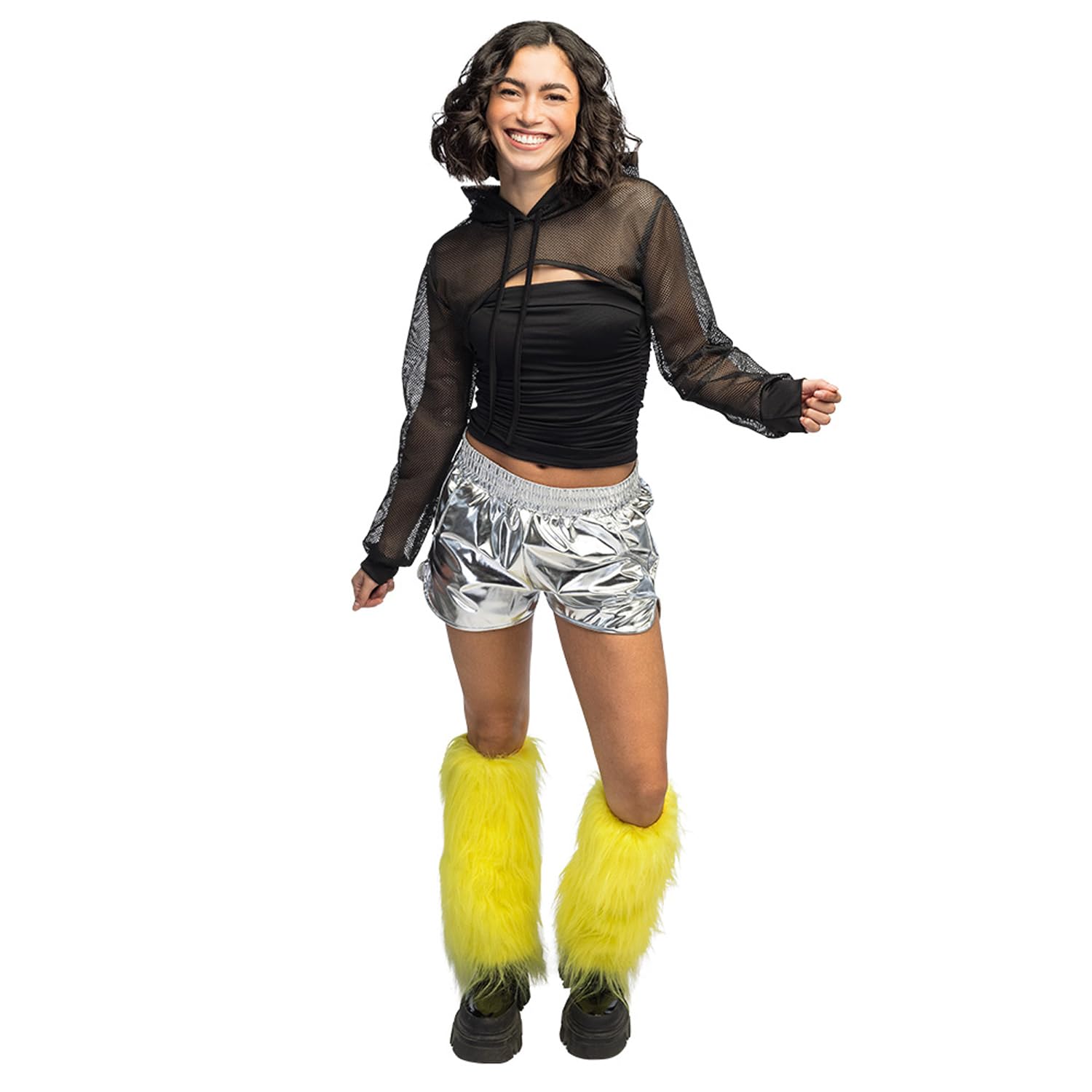 Boland - UV Neon Leg Warmers for Costumes, 1 Pair Glow in Black Light, Faux Fur Leg Warmers, Costume Accessories for Festival, Carnival and Theme Party
