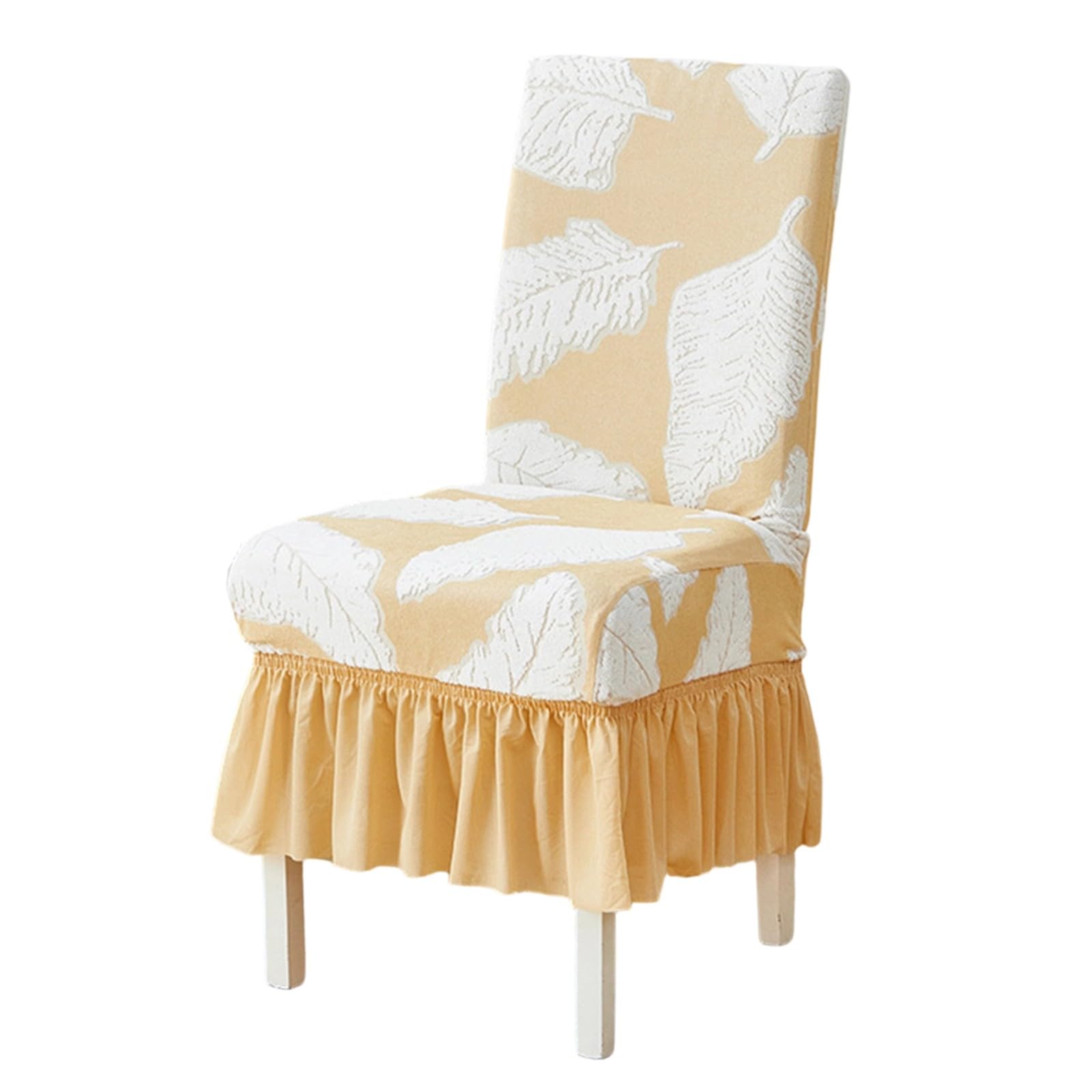 Esszimmer Stuhlhussen mit Rock,Stuhlhussen für Esszimmerstühle 2/4/6er-Set | Dehnbare Waschbar Stuhlbezug,Kratzfest und Katzenkratzfest(Beige,6Pcs)