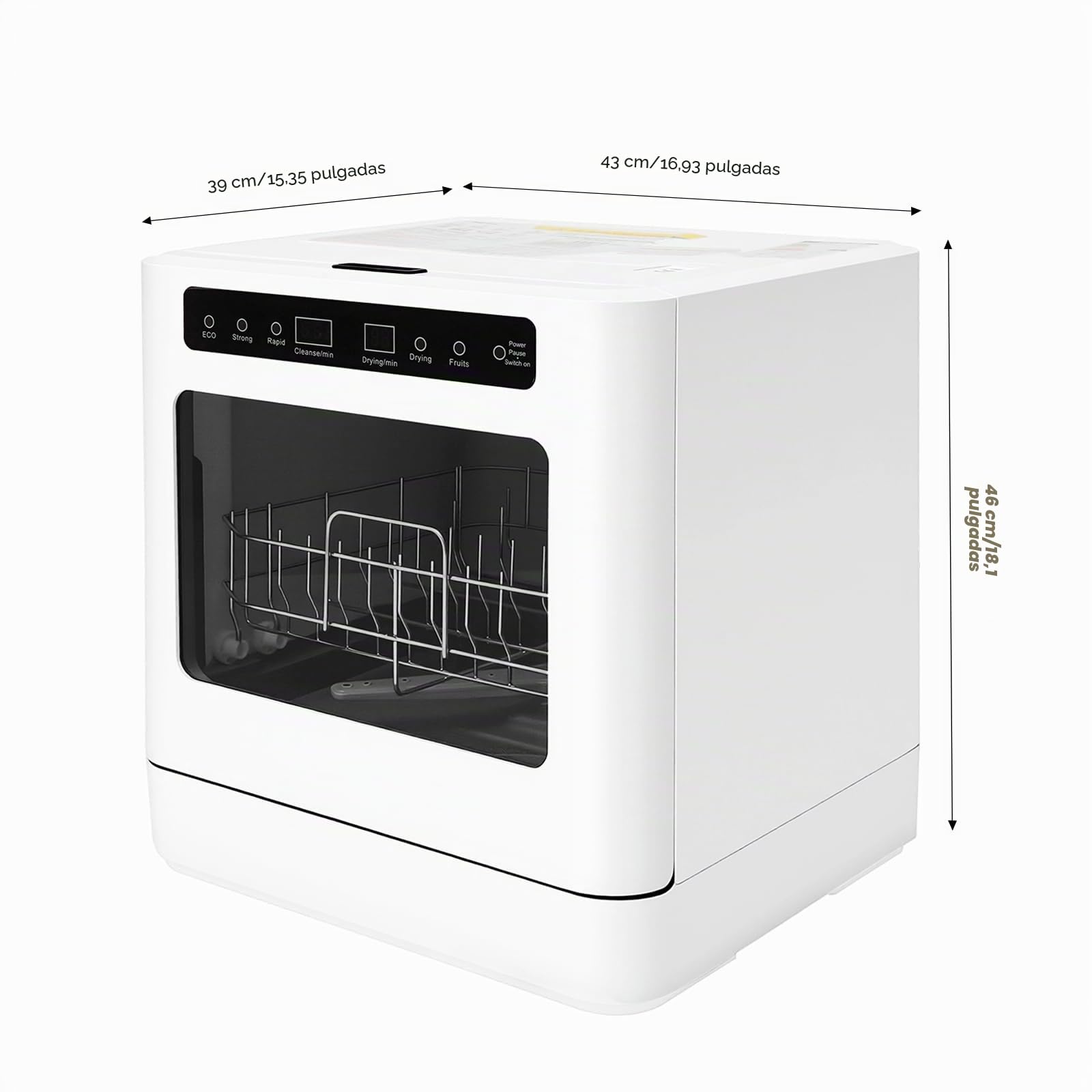 Lavavajillas compacto de mesa, 800 W, 6 L, mini lavavajillas con 6 cubiertas, 4 programas, 72 °C de alta temperatura, pantalla LED y control táctil para apartamento