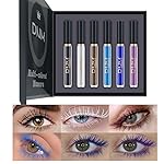 Colored Mascara Colorful Waterproof Blue Mascara for Eyelashes Set,White Black Brown Purple Long lasting Charming Voluminous Cruelty Free Vegan Eye Makeup (6 Colors)