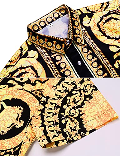 Men's Black Hawaiian Short Sleeve Button Down Shirt - Casual Summer 2 Piece Outfit Set #TOP3