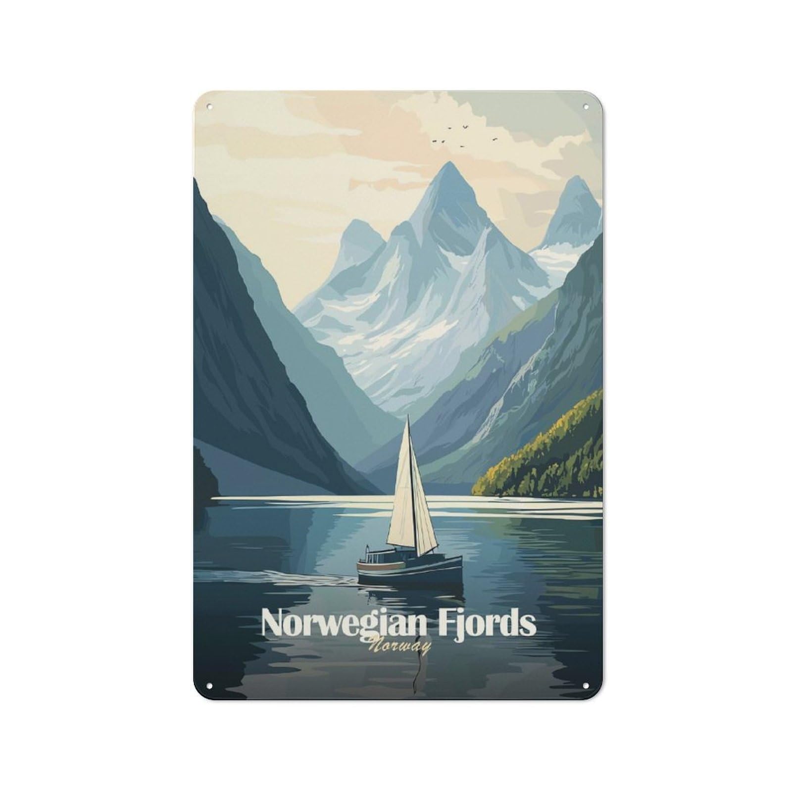 Junmoney Style-19 Retro Metal Wall Plaque 30X20cm Featuring Norwegian Fjords, Room Wall Plaque For Hallway, Home Bar, Garage Or Study
