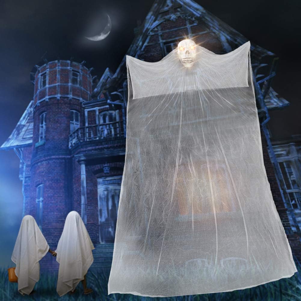 10.8ft Halloween Hanging Ghost - Scary Creepy Hanging Flying Gauze Ghost with Skeleton Mask - Halloween Props Toys Haunted House Decoration for Halloween Party Indoor/Outdoor Decor