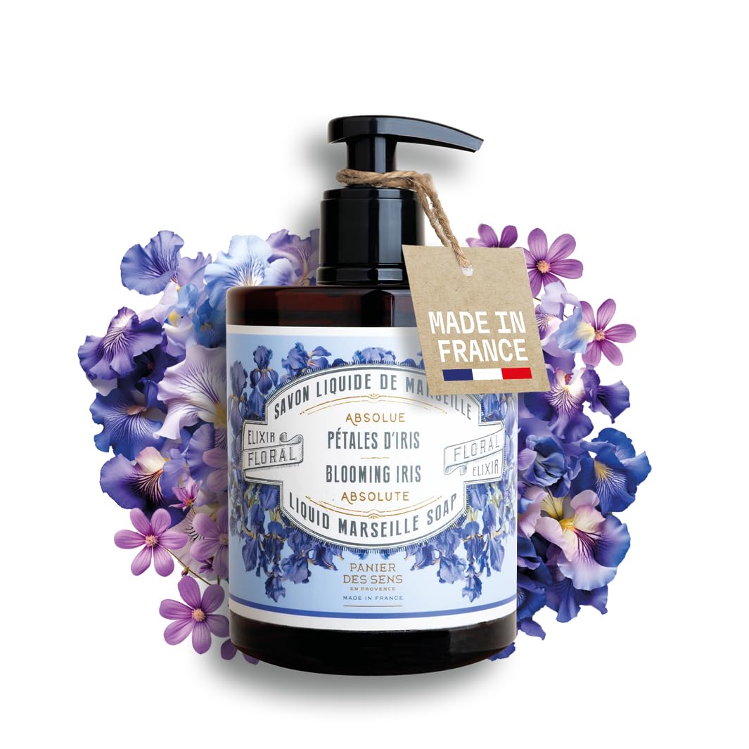 Moisturizing Hand Soap - Iris Floral Fragrance - French Traditional Savon de Marseille Soap - Refillable Kitchen & Bathroom Soap - 16.9 Fl.oz Liquid Hand Wash 96% Natural