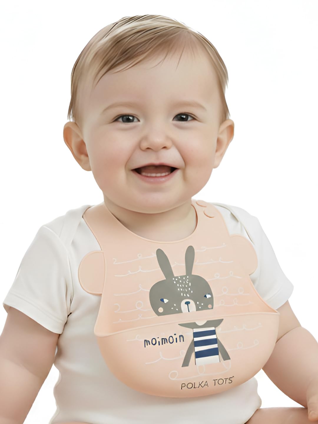 POLKA TOTS Waterproof Silicone Bibs with 6 Adjustable Snap Buttons, Super Absorbent, Soft, Comfortable & Lightweight for Feeding Infants & Baby Toddlers (Bunny, 4 Months to 3 Years)-picture-16