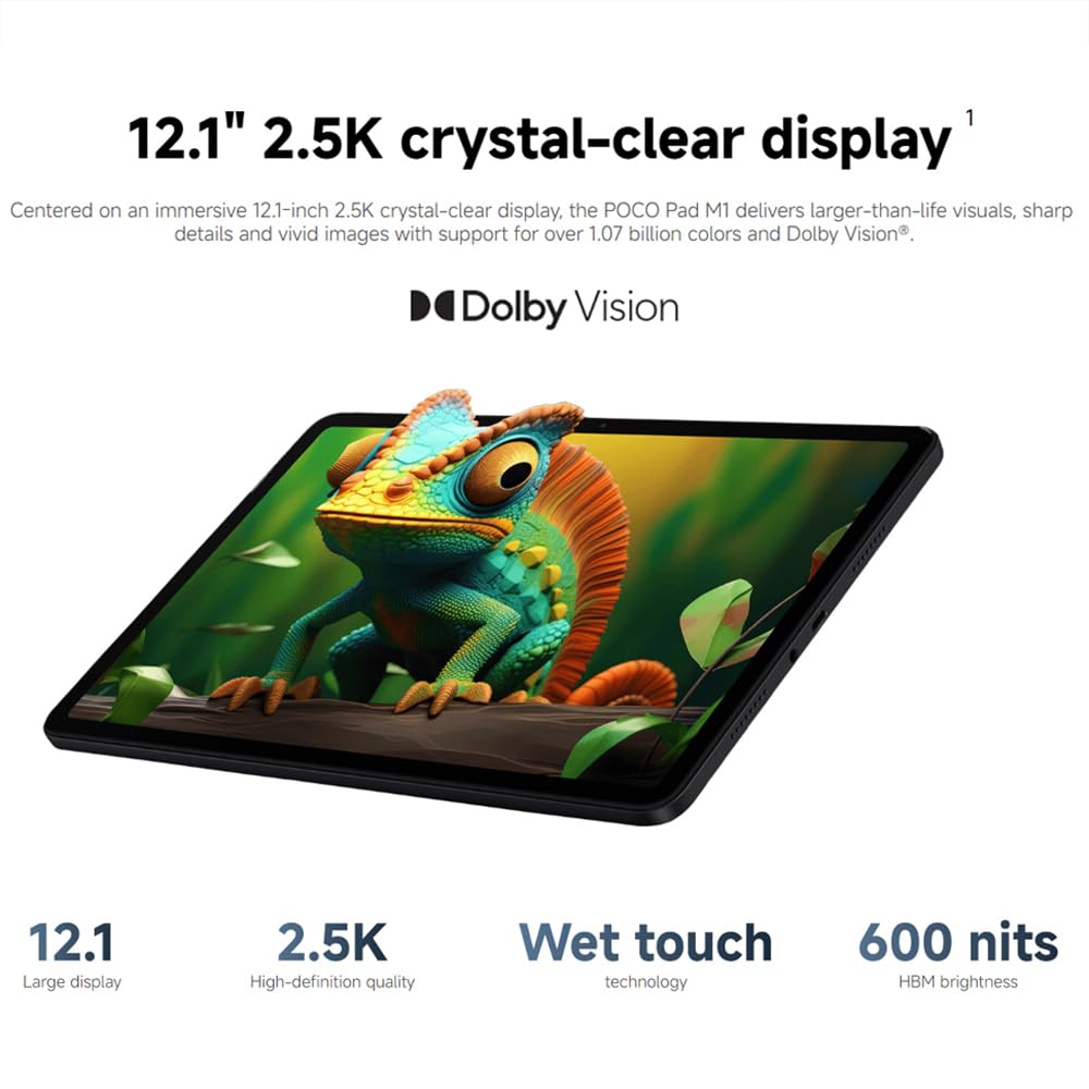 XIAOMI Tablette POCO Pad M1, 12.1", 8+256 Go, Noir, HyperOS 2, 33W, Écran IPS LCD, 12000 mAh, Écran 12,1" 2,5K 120 Hz, Dolby Atmos, Protection des Yeux, Snapdragon 7s Gen 4, sans NFC, avec Chargeur