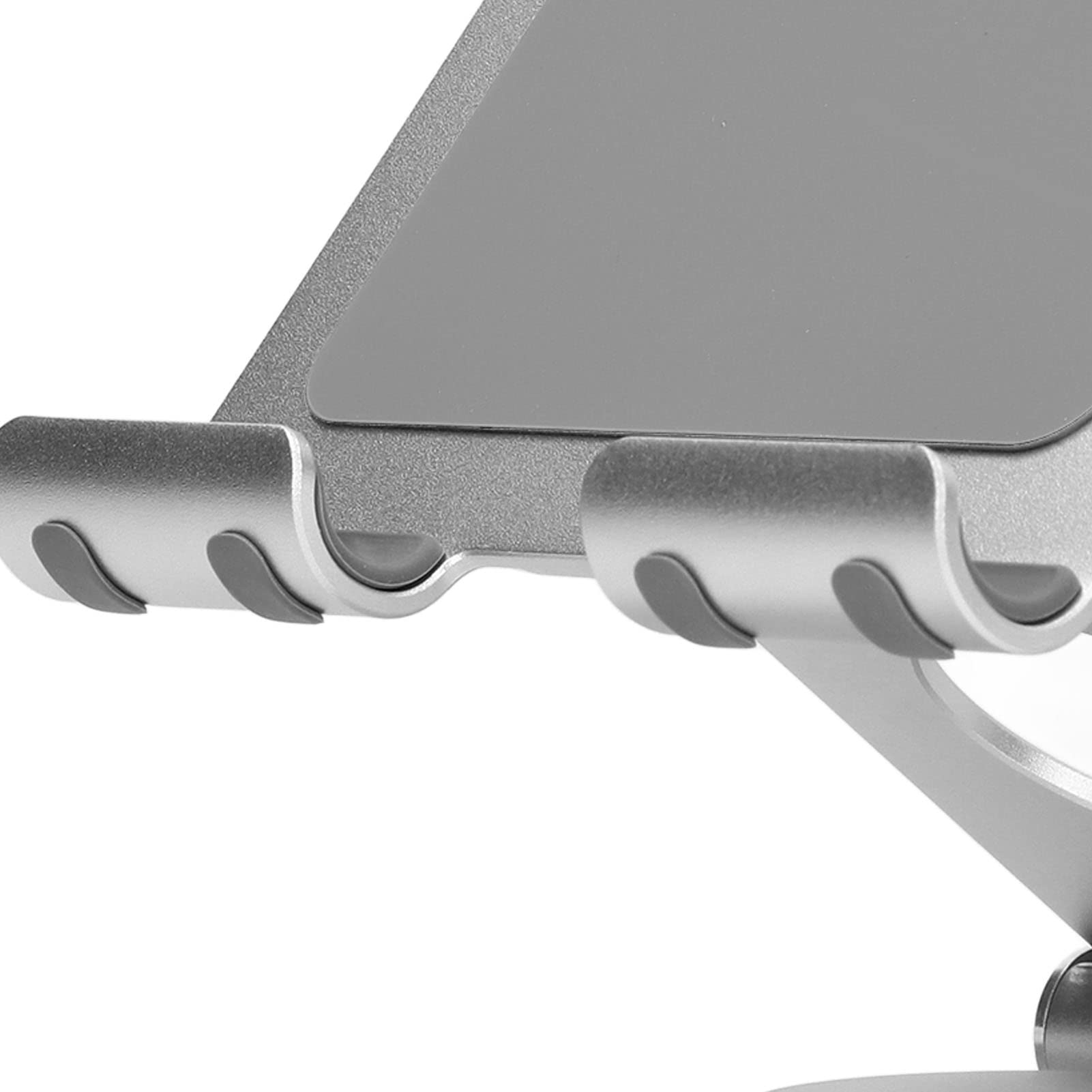 Supporto pieghevole per telefono con rotazione a 360 gradi, supporto da scrivania in alluminio ad altezza regolabile, base stabile per laptop fino a 17,3 pollici e smartphone (Argento)
