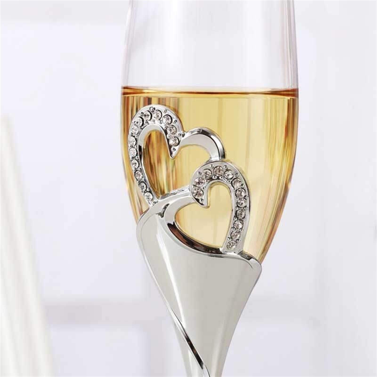 Creatieve Wijnglazen Set Met Geëmailleerde Kristal Diamant Hartvormig Voor Bruiloft En Liefdesparen Champagne 2 Delig