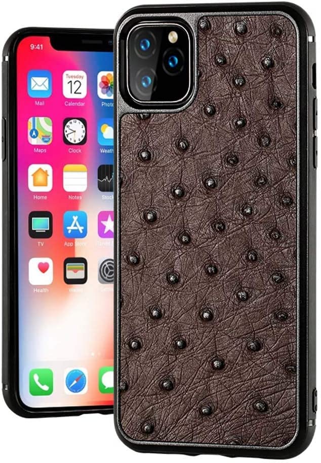 Étui en cuir d'autruche iPhone 11 Pro, l'élégance marron au quotidien