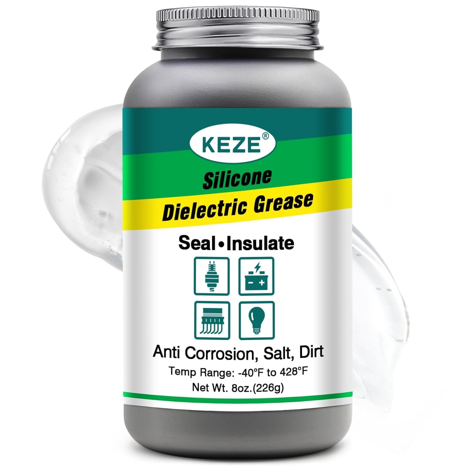 KEZE Graisse diélectrique pour connecteurs électriques, capuchon de bougie, protection contre la corrosion, sel et saleté, pâte silicone pour connecteurs électriques, bornes de batterie, 227 g.